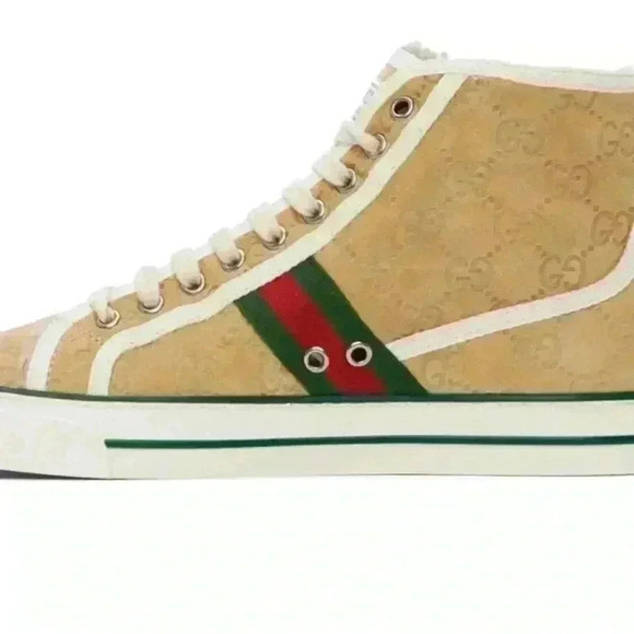 GUCCI Tennis 1977 High Top Sneaker Beige Suede/Shearling AUTHENTIC Size 10 US - Picture 3 of 11